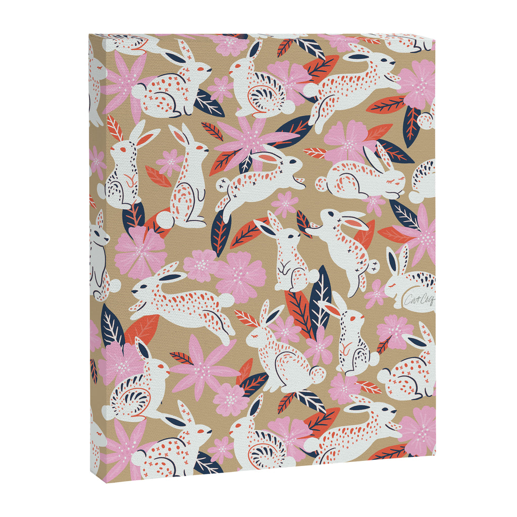 Bunnies & Blooms - Coral & Pink Canvas Print Gallery Image 8