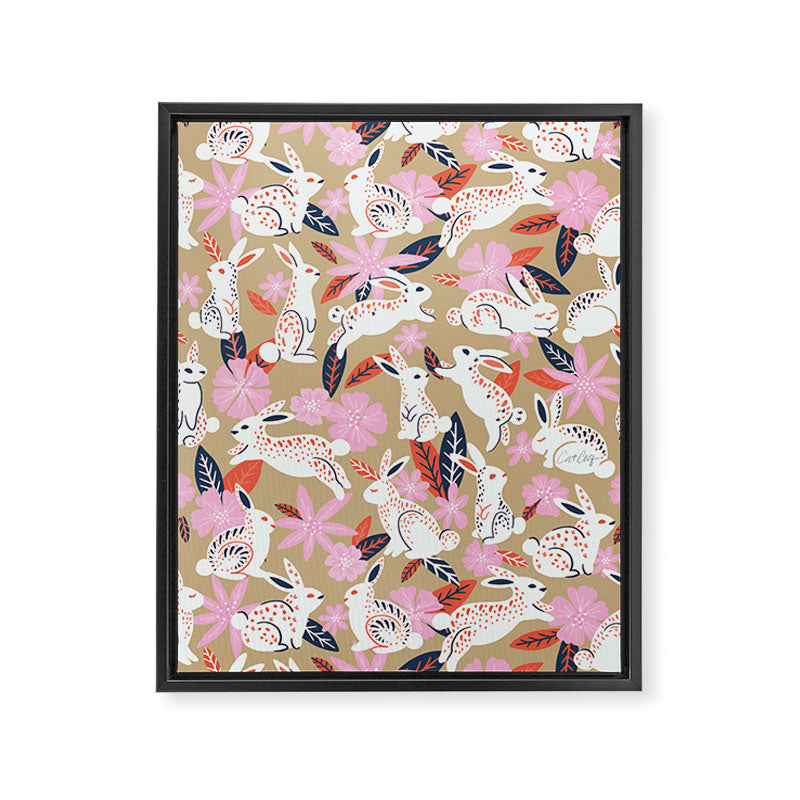 Bunnies & Blooms - Coral & Pink Framed Canvas Print Gallery Image 8