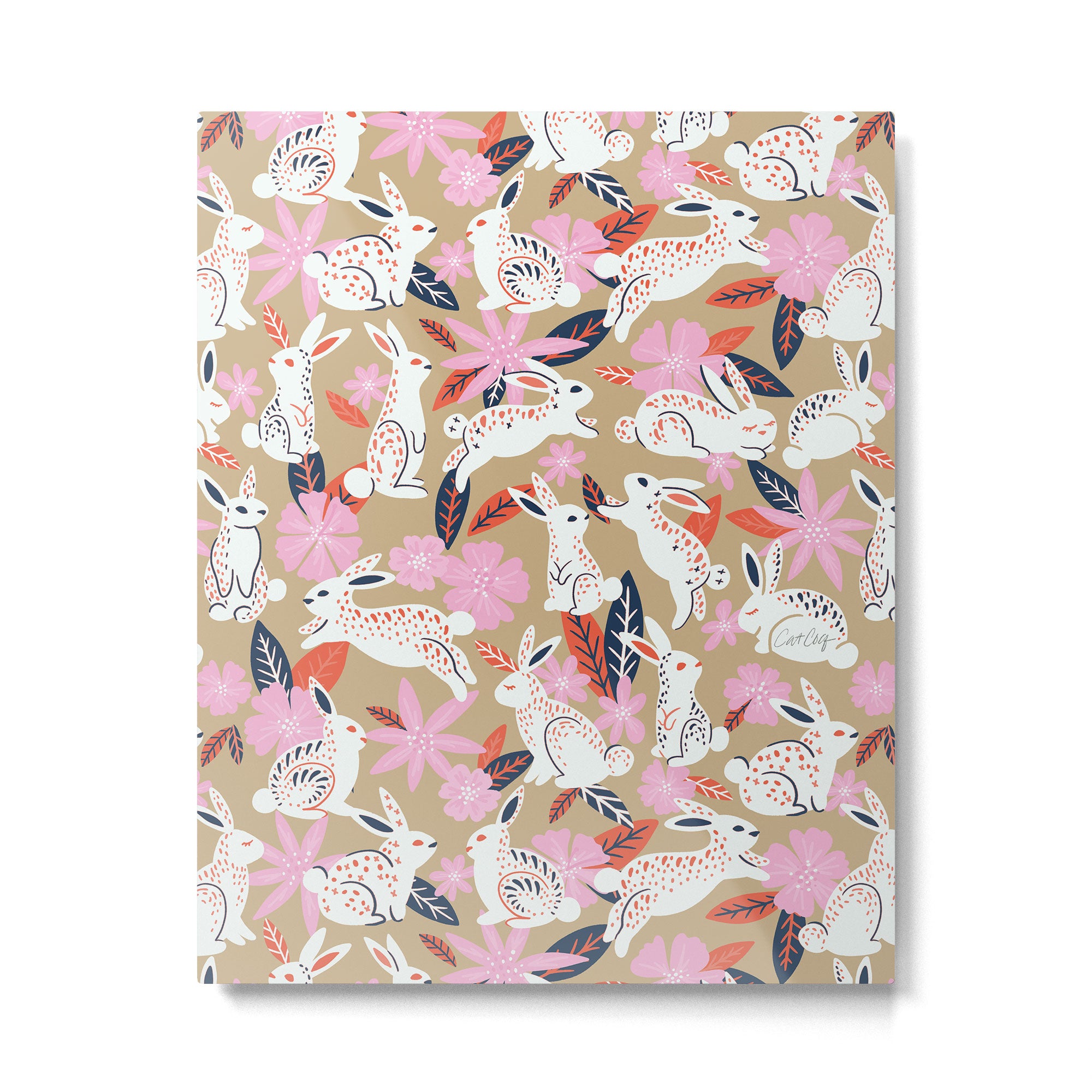Bunnies & Blooms - Coral & Pink Metal Print Gallery Image 6