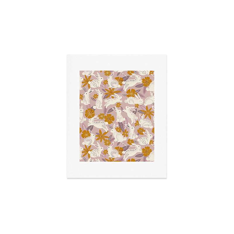 Bunnies & Blooms - Mauve & Ochre Palette Art Print Gallery Image 1