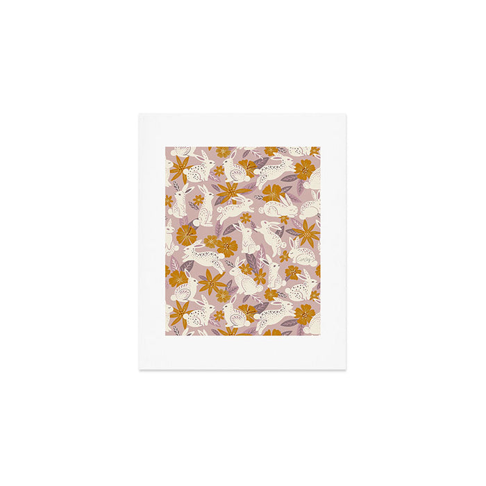 Bunnies & Blooms - Mauve & Ochre Palette Art Print Gallery Image 1