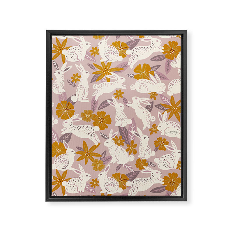 Bunnies & Blooms - Mauve & Ochre Palette Framed Canvas Print Gallery Image 8