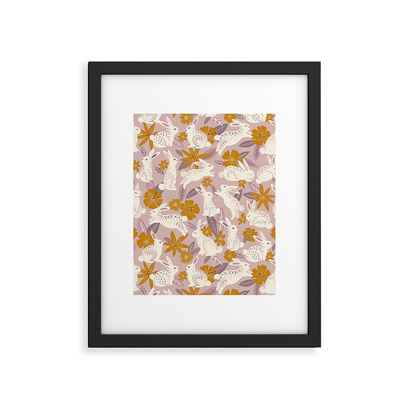 Bunnies & Blooms - Mauve & Ochre Palette Framed Art Print Gallery Image 6