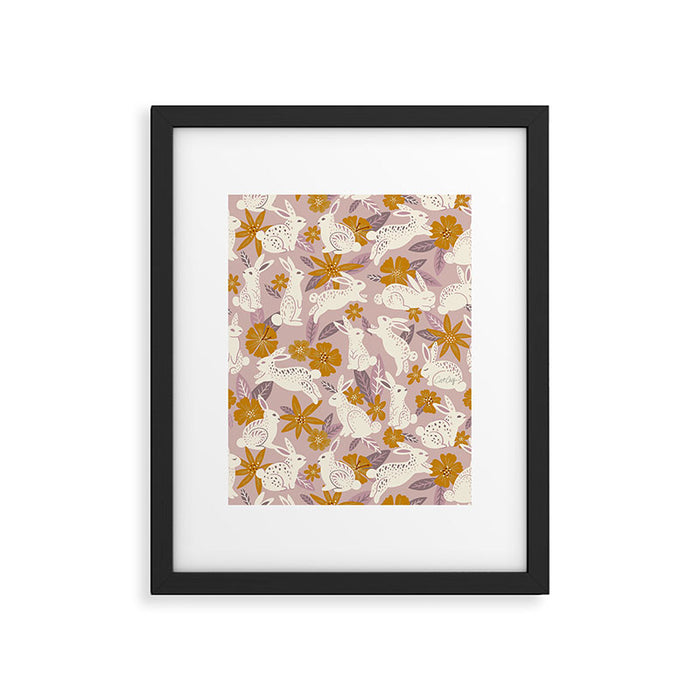 Bunnies & Blooms - Mauve & Ochre Palette Framed Art Print Gallery Image 1
