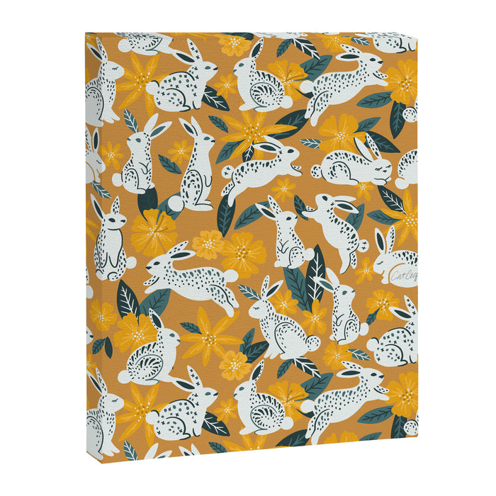 Bunnies & Blooms - Ochre & Teal Palette Canvas Print Gallery Image 1