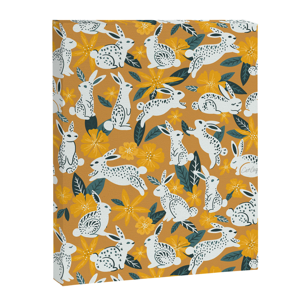Bunnies & Blooms - Ochre & Teal Palette Canvas Print Gallery Image 8