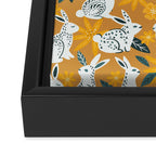 Bunnies & Blooms - Ochre & Teal Palette Framed Canvas Print Gallery Image 3