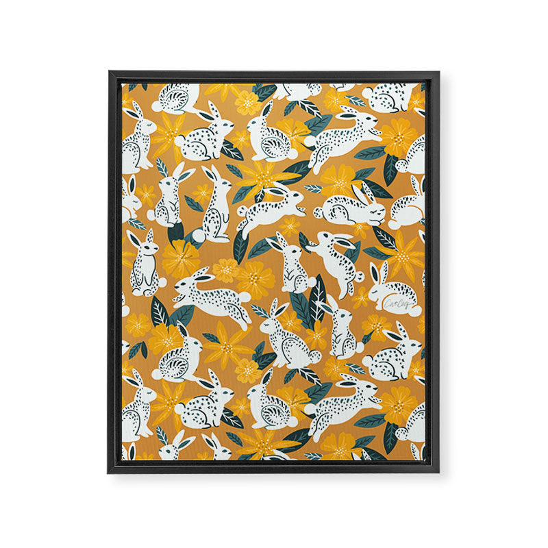 Bunnies & Blooms - Ochre & Teal Palette Framed Canvas Print Gallery Image 8
