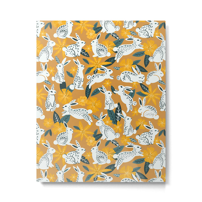 Bunnies & Blooms - Ochre & Teal Palette Metal Print Gallery Image 1