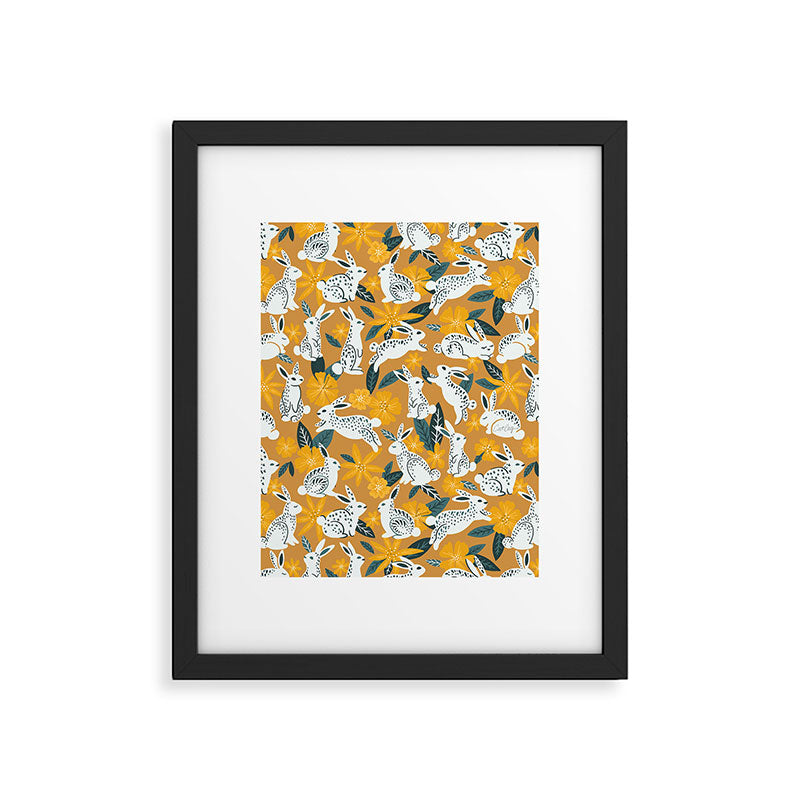 Bunnies & Blooms - Ochre & Teal Palette Framed Art Print Gallery Image 6