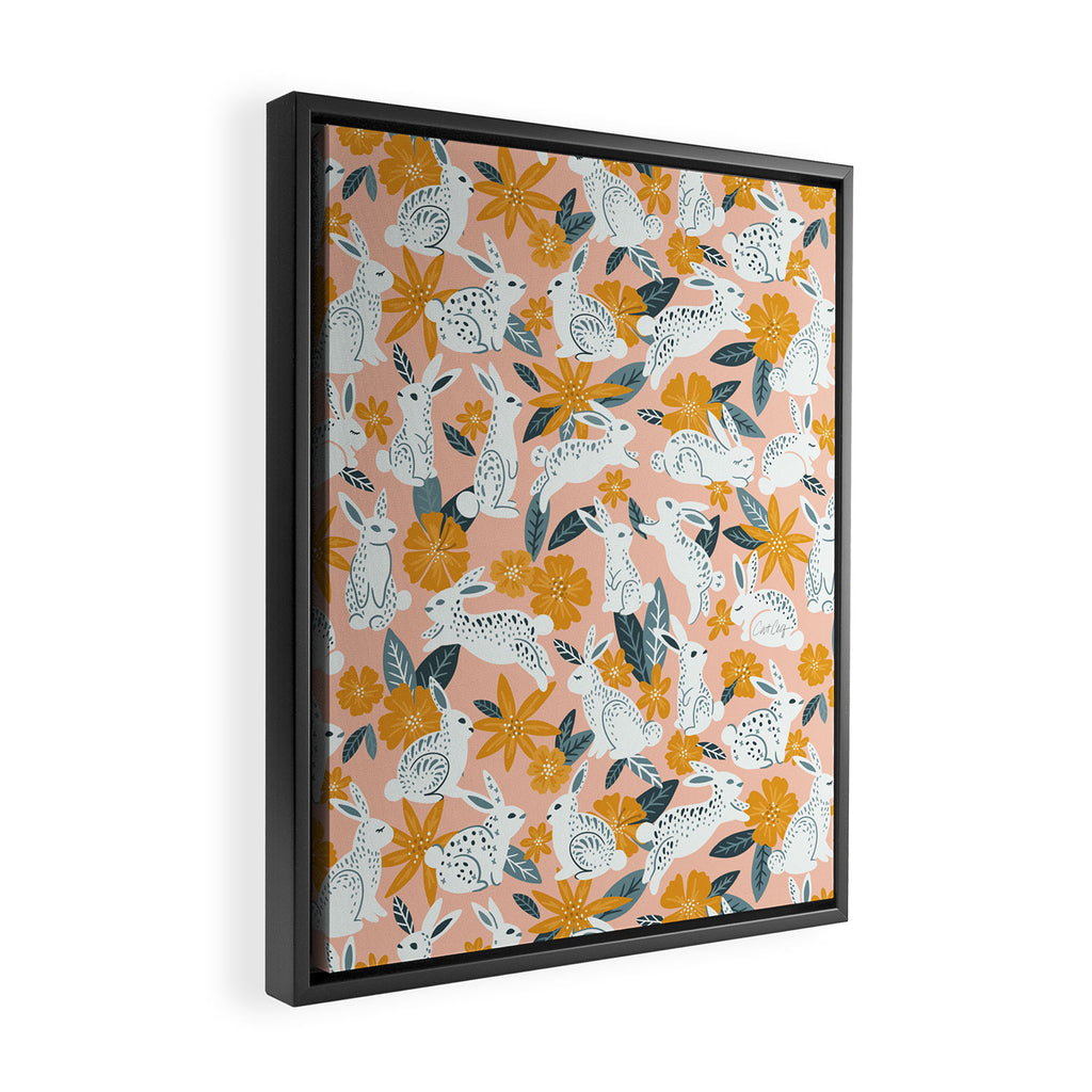 Bunnies & Blooms - Teal & Blush Framed Canvas Print Gallery Image 2