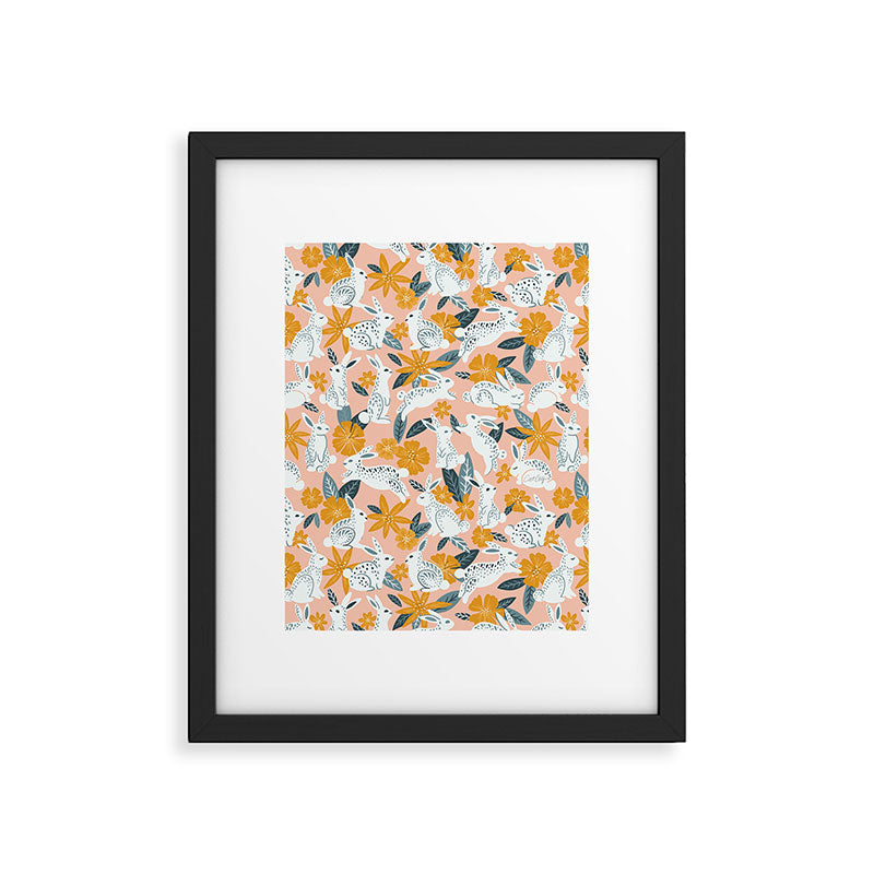 Bunnies & Blooms - Teal & Blush Framed Art Print Gallery Image 6