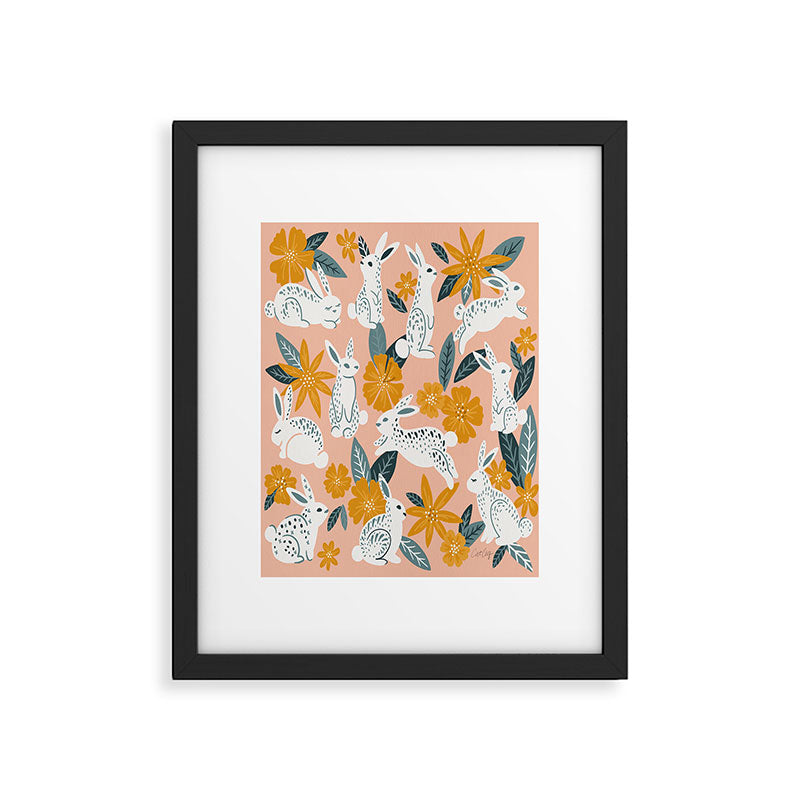 Bunnies & Blooms - Teal & Blush Framed Art Print Gallery Image 4