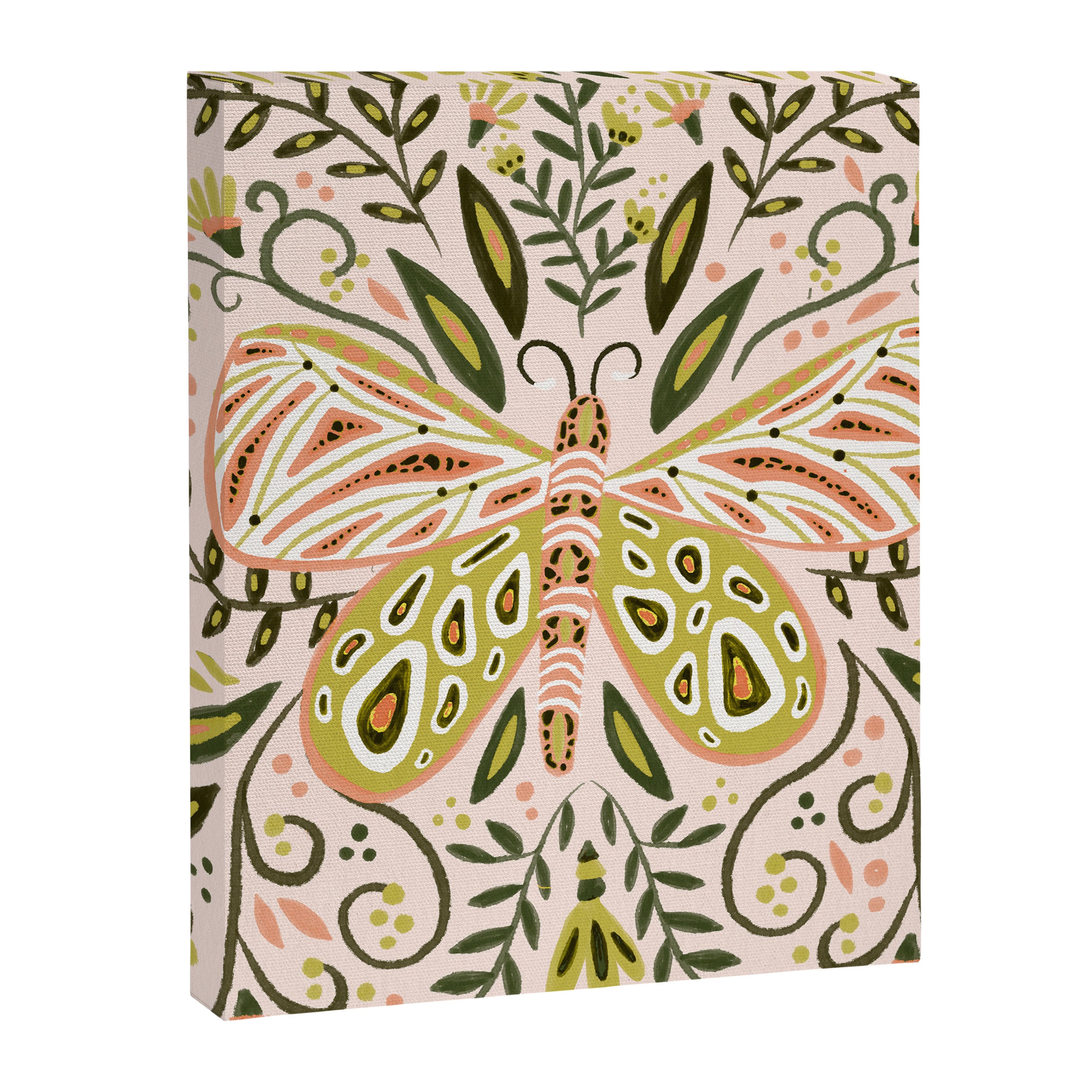 Butterfly Symmetry - Blush & Lime Canvas Print Gallery Image 8