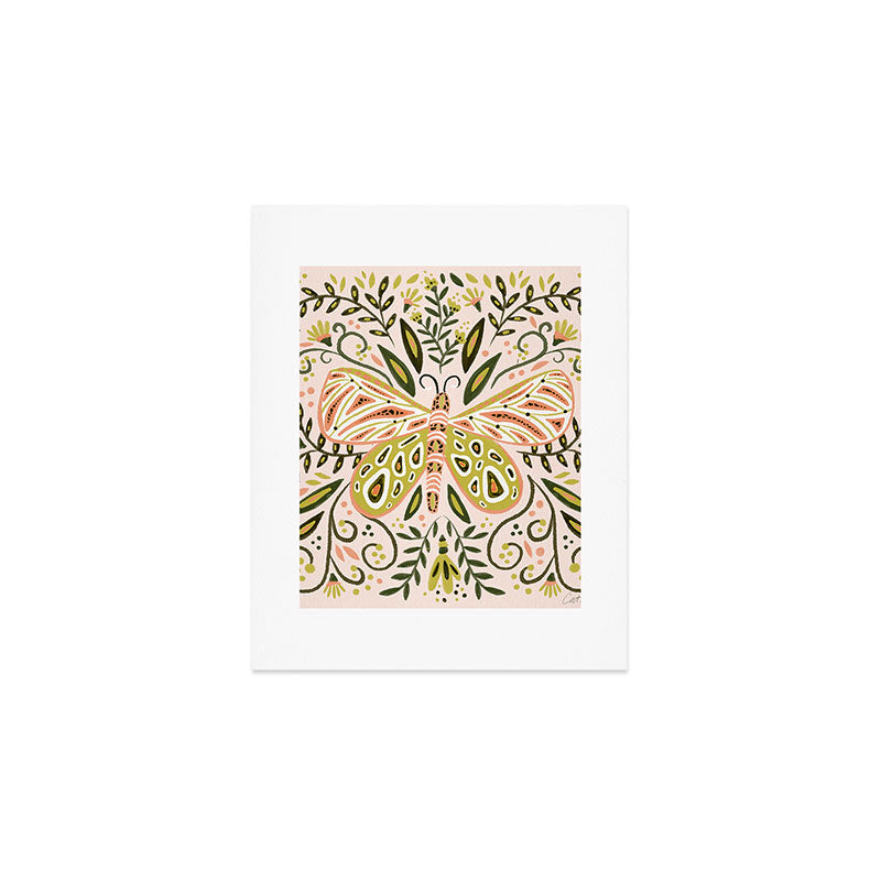 Butterfly Symmetry - Blush & Lime Art Print Gallery Image 1