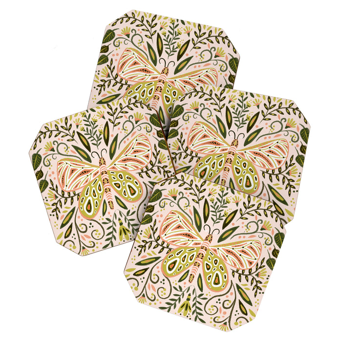 Butterfly Symmetry - Blush & Lime Coaster Gallery Image 1