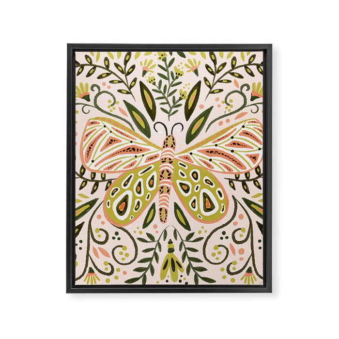 Butterfly Symmetry - Blush & Lime Framed Canvas Print Gallery Image 1