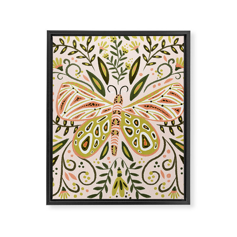 Butterfly Symmetry - Blush & Lime Framed Canvas Print Gallery Image 8