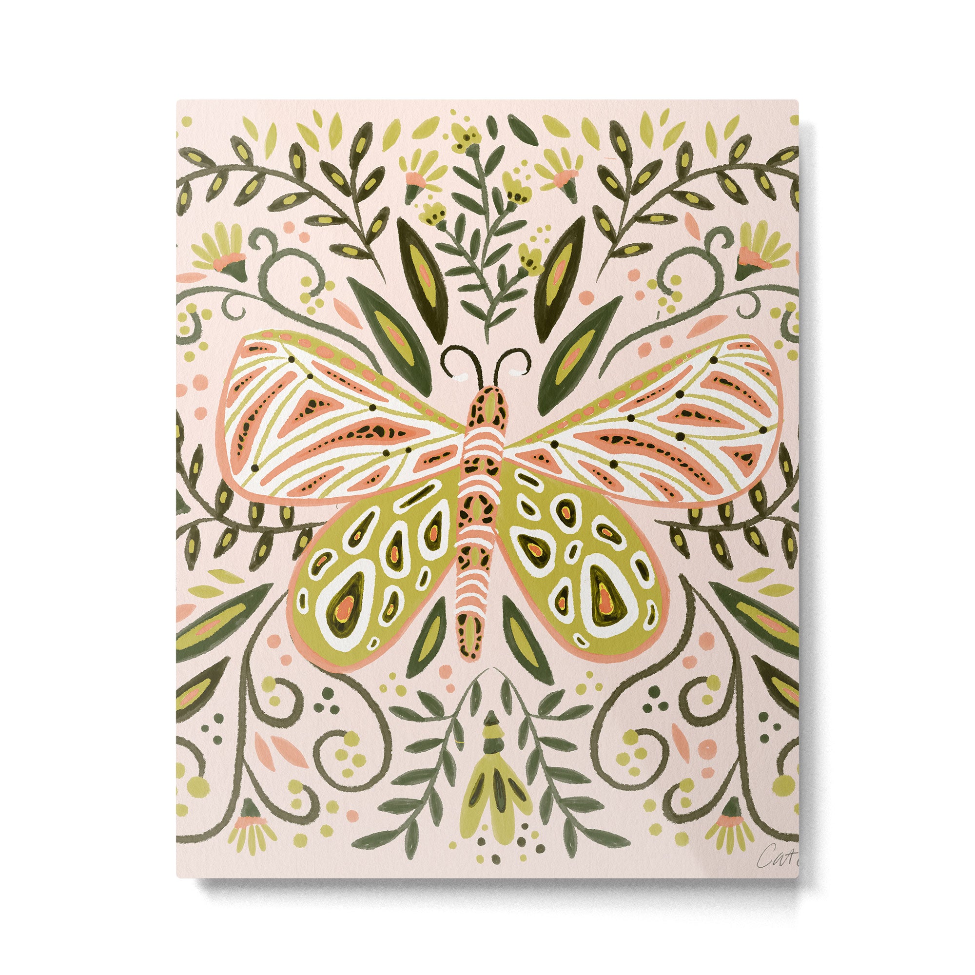 Butterfly Symmetry - Blush & Lime Metal Print Gallery Image 6