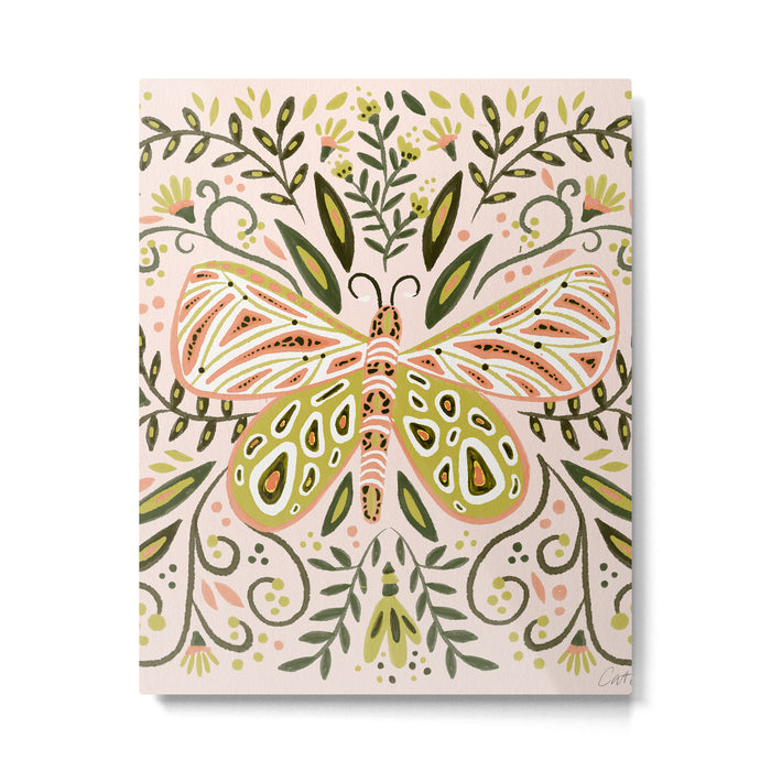 Butterfly Symmetry - Blush & Lime Metal Print Gallery Image 1