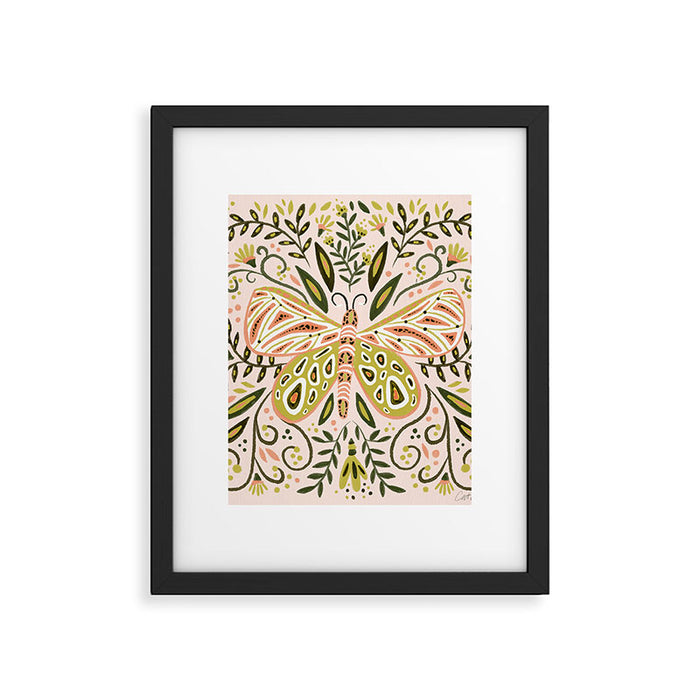 Butterfly Symmetry - Blush & Lime Framed Art Print Gallery Image 1