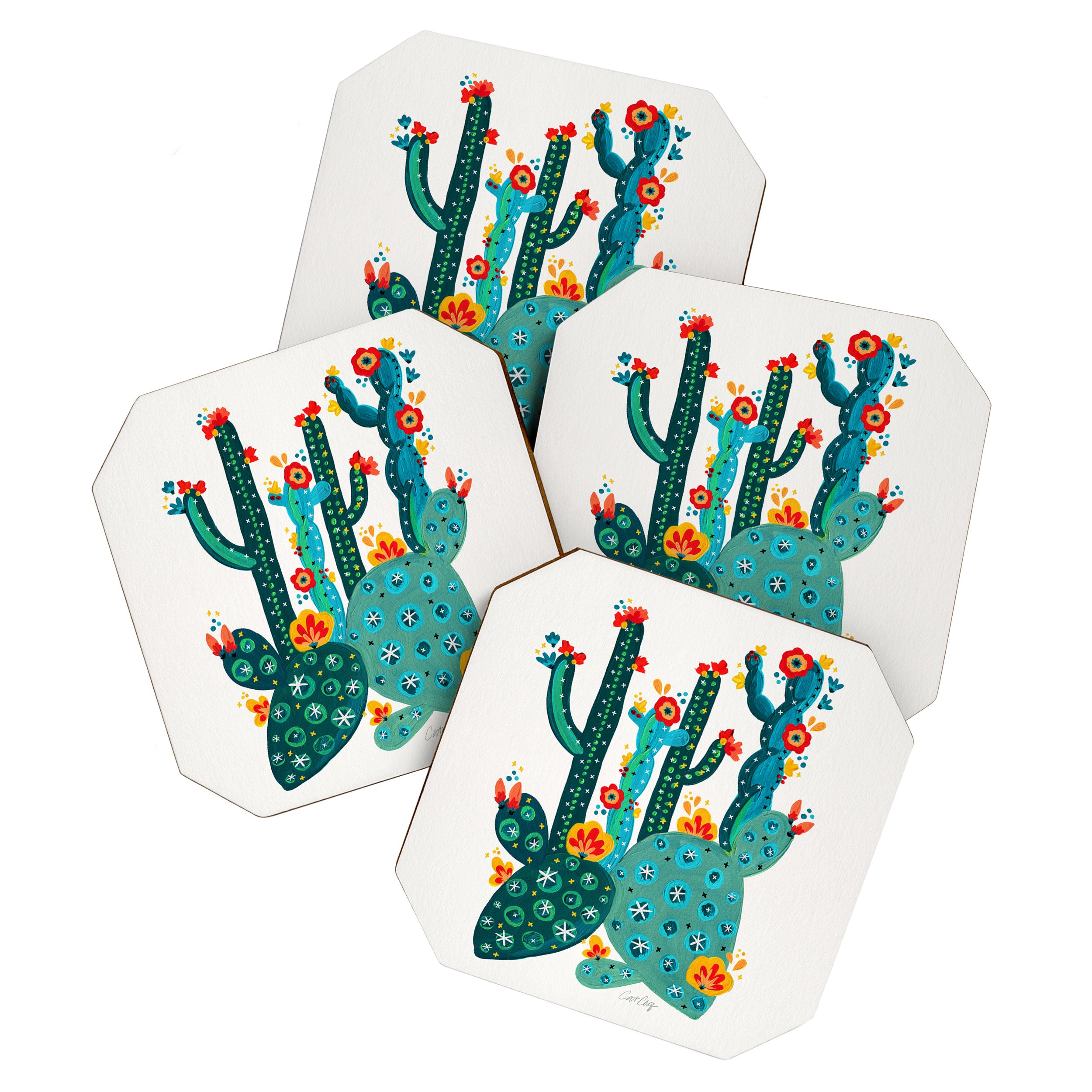 Cactus Garden Acrylic - Teal Coaster Gallery Image 1