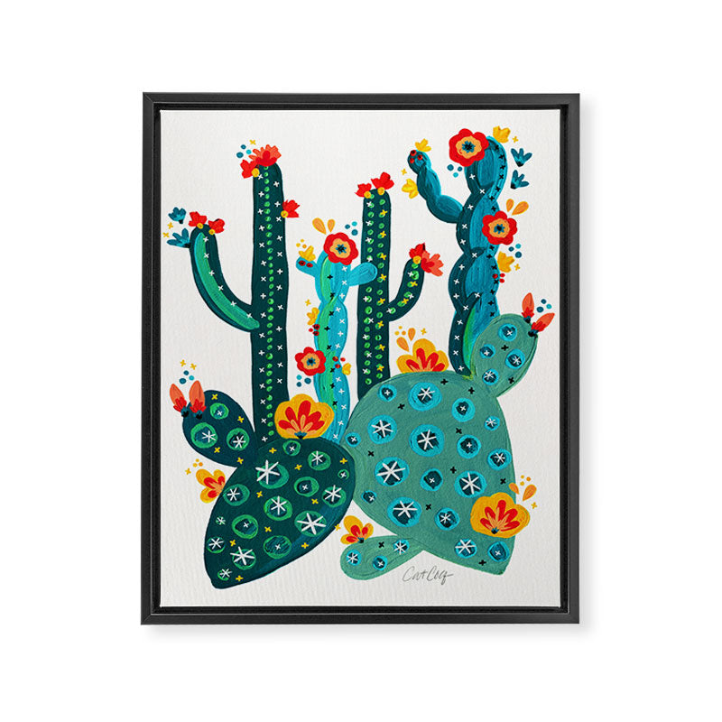 Cactus Garden Acrylic - Teal Framed Canvas Print Gallery Image 8
