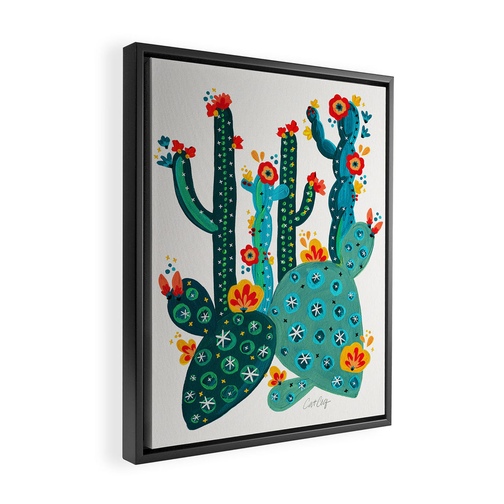 Cactus Garden Acrylic - Teal Framed Canvas Print Gallery Image 2