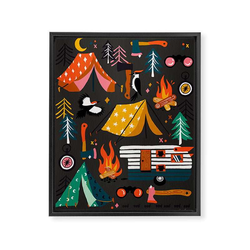 Camping Kit - Charcoal Framed Canvas Print Gallery Image 8