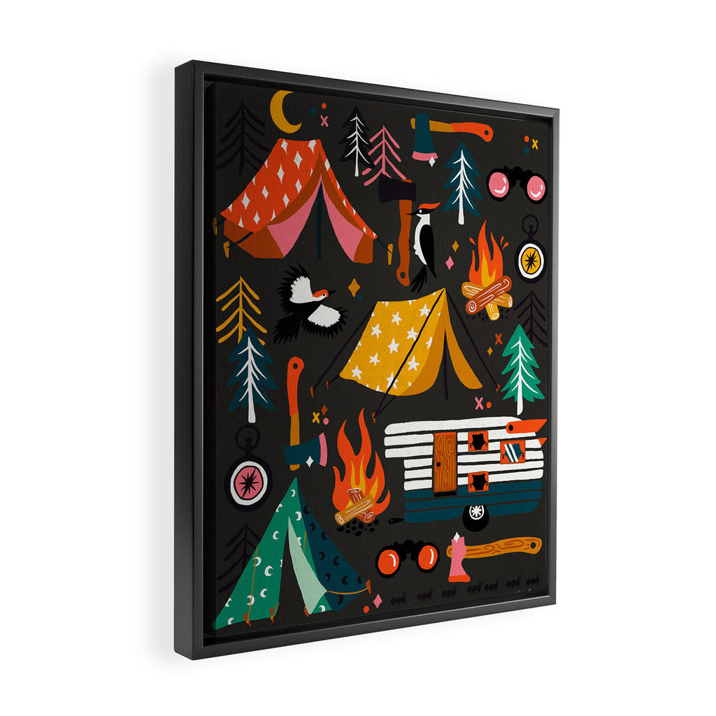 Camping Kit - Charcoal Framed Canvas Print Gallery Image 2