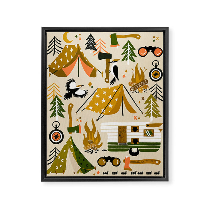 Camping Kit - Olive Palette Framed Canvas Print Gallery Image 1