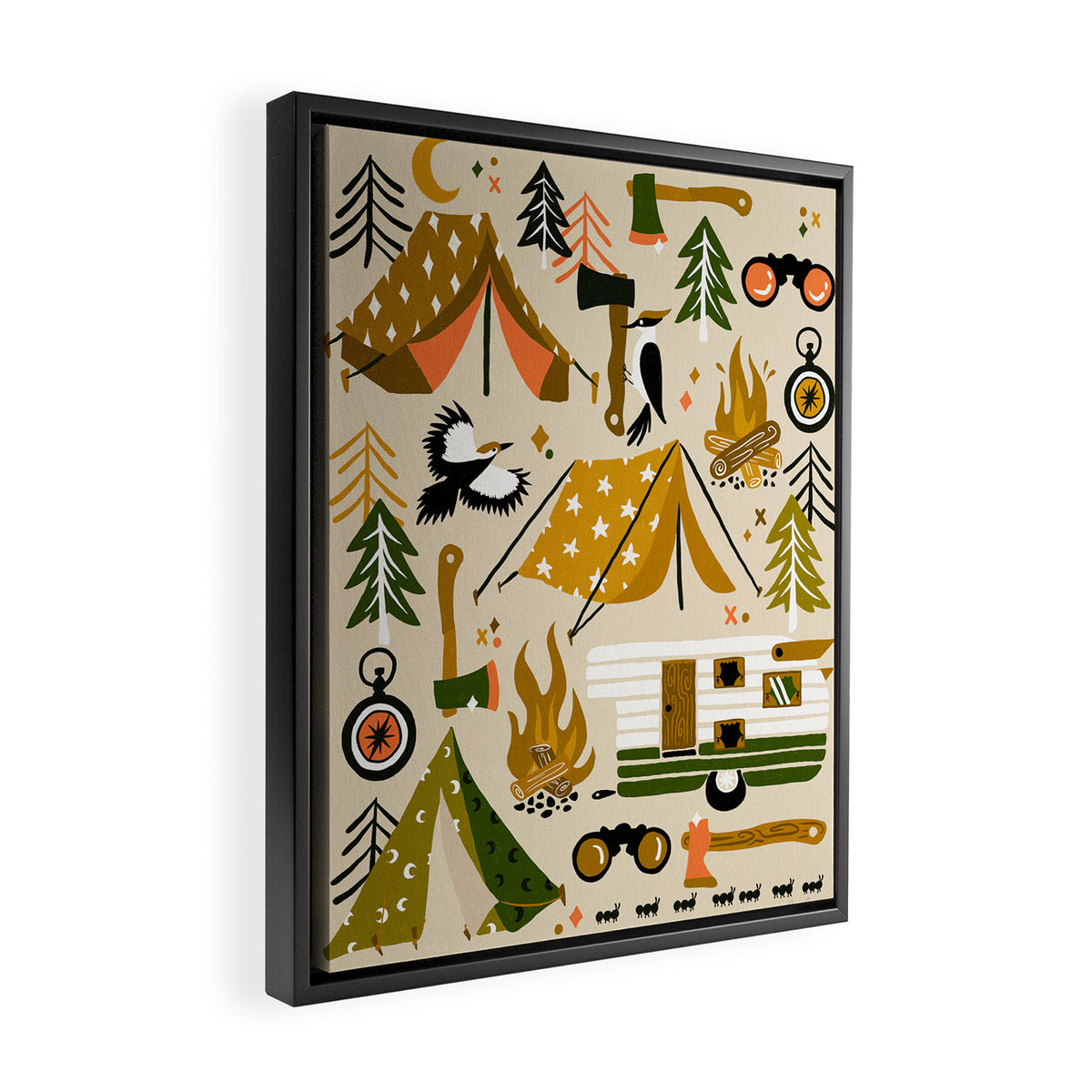 Camping Kit - Olive Palette Framed Canvas Print Gallery Image 2
