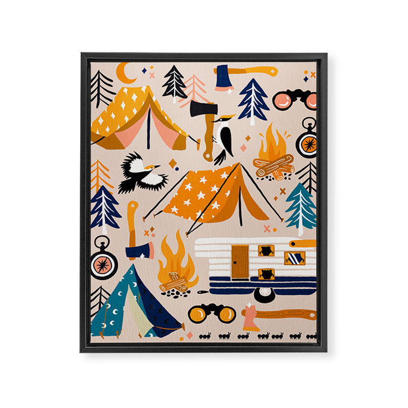 Camping Kit - Orange & Blue Framed Canvas Print Gallery Image 8