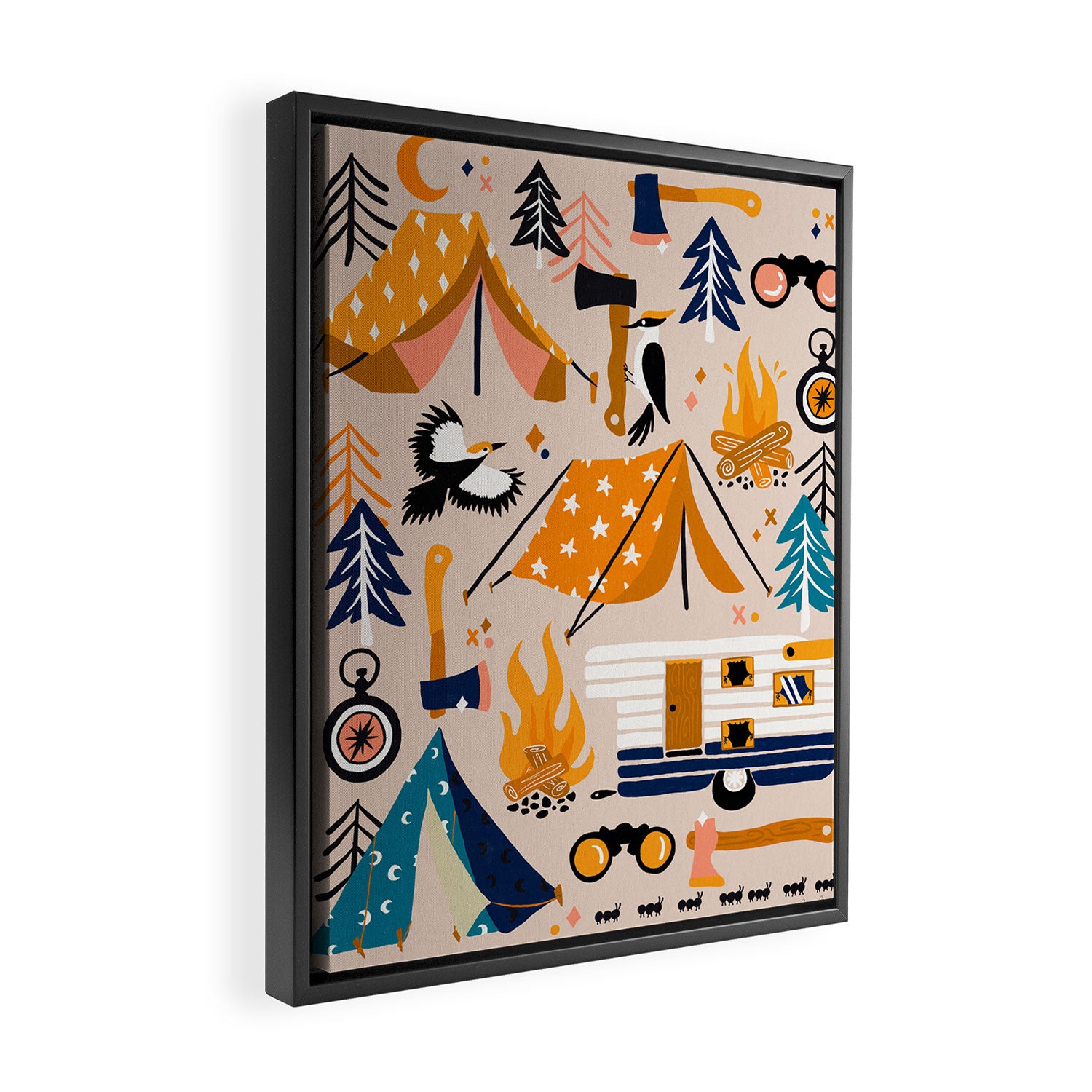 Camping Kit - Orange & Blue Framed Canvas Print Gallery Image 2
