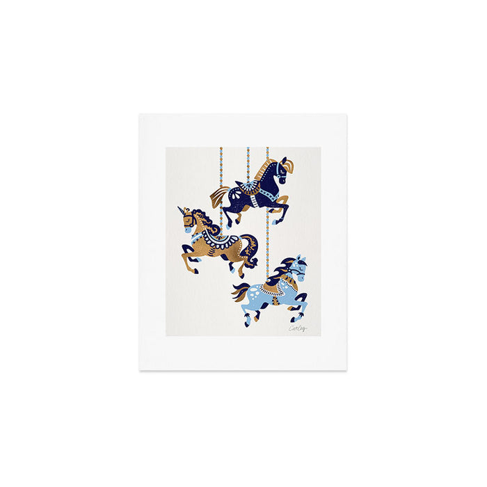 Carousel Horses - Copper & Blue Art Print Gallery Image 1