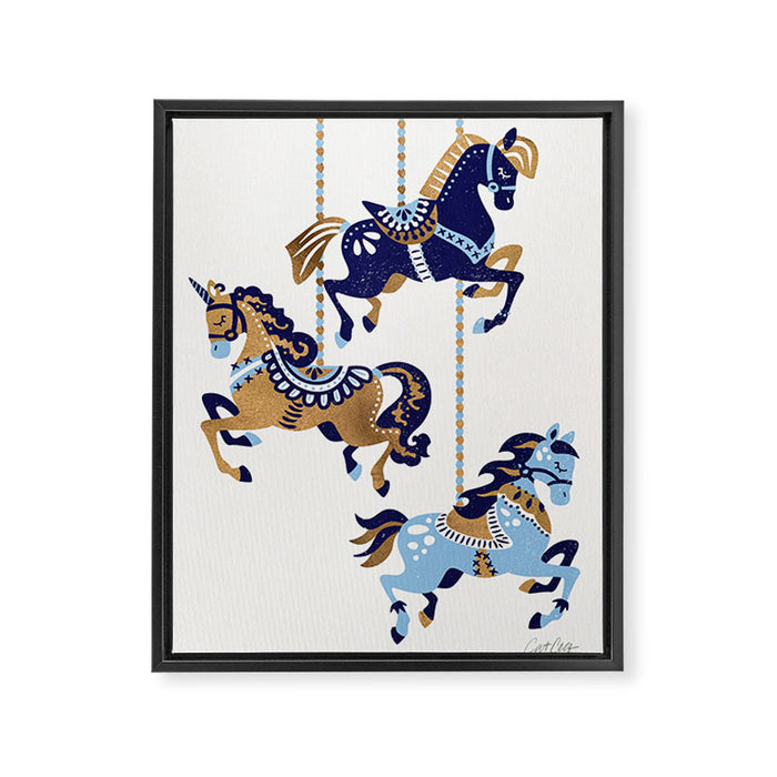 Carousel Horses - Copper & Blue Framed Canvas Print Gallery Image 1