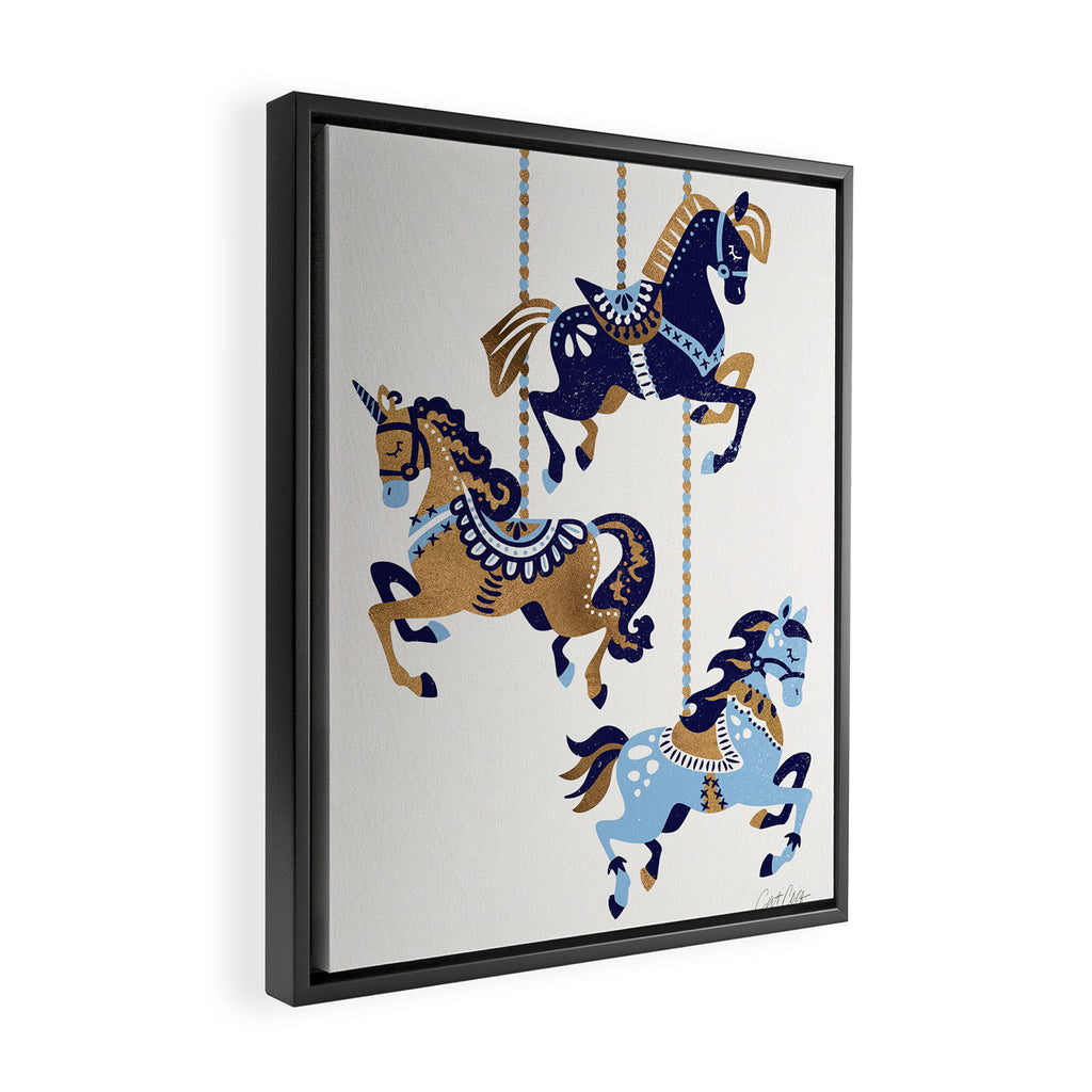 Carousel Horses - Copper & Blue Framed Canvas Print Gallery Image 2