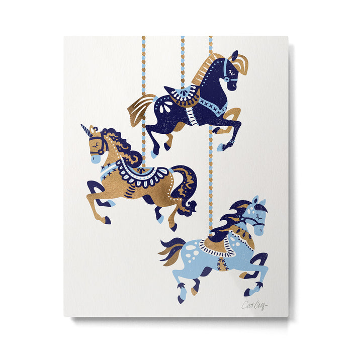 Carousel Horses - Copper & Blue Metal Print Gallery Image 1