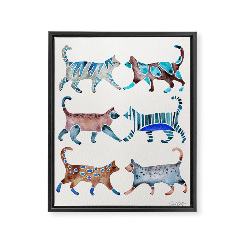 Cat Collection - Blue & Brown Palette Framed Canvas Print Gallery Image 8