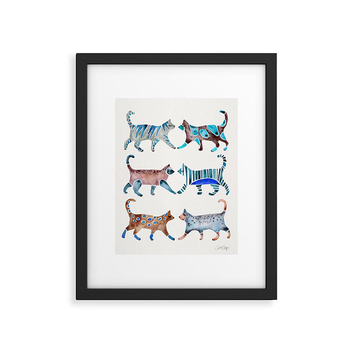 Cat Collection - Blue & Brown Palette Framed Art Print Gallery Image 1