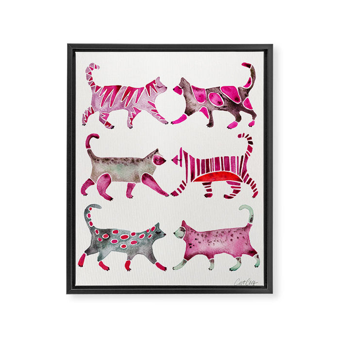 Cat Collection - Magenta Palette Framed Canvas Print Gallery Image 1
