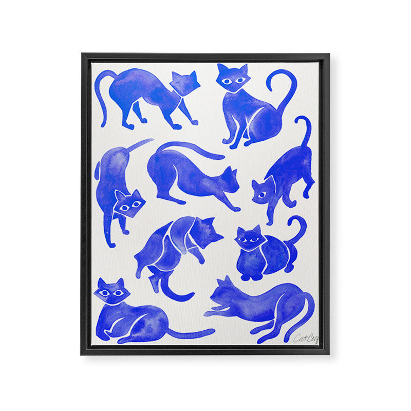 Cat Positions - Blue Palette Framed Canvas Print Gallery Image 6
