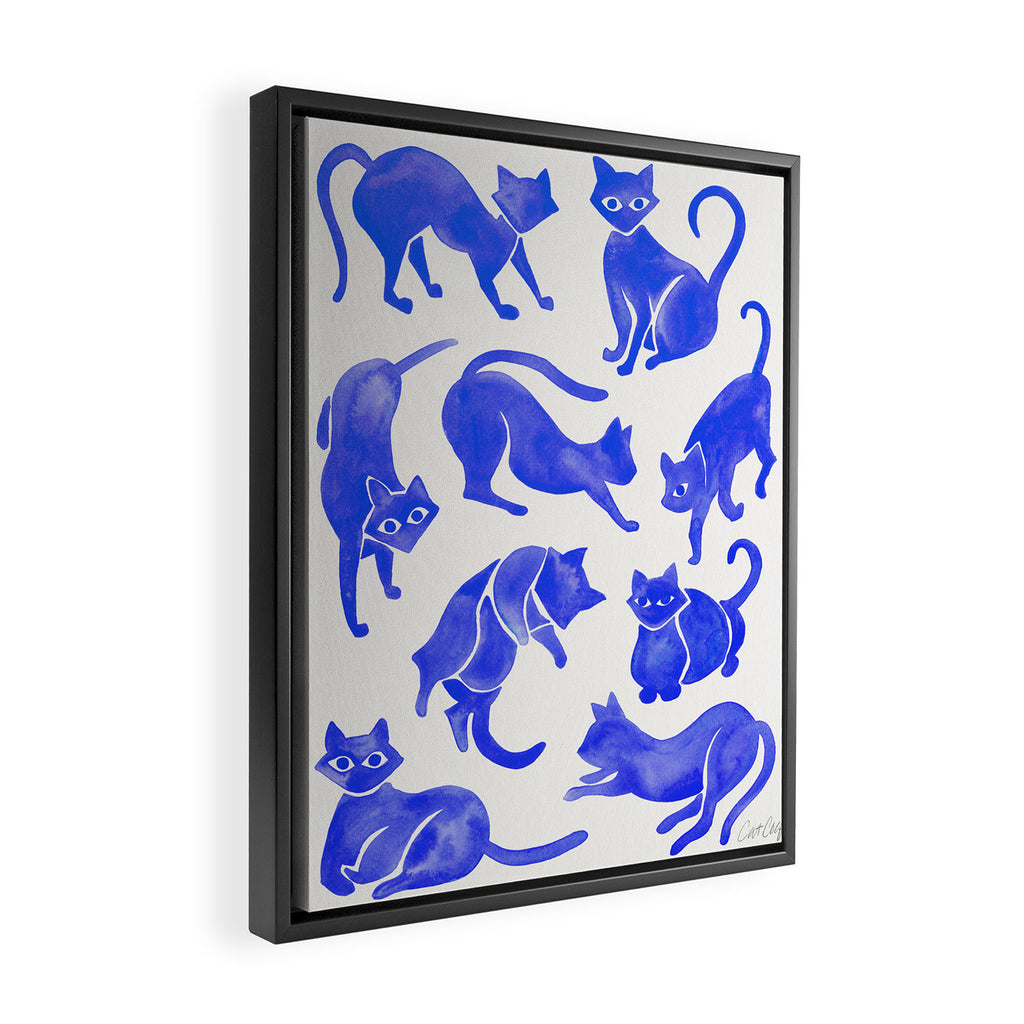Cat Positions - Blue Palette Framed Canvas Print Gallery Image 2