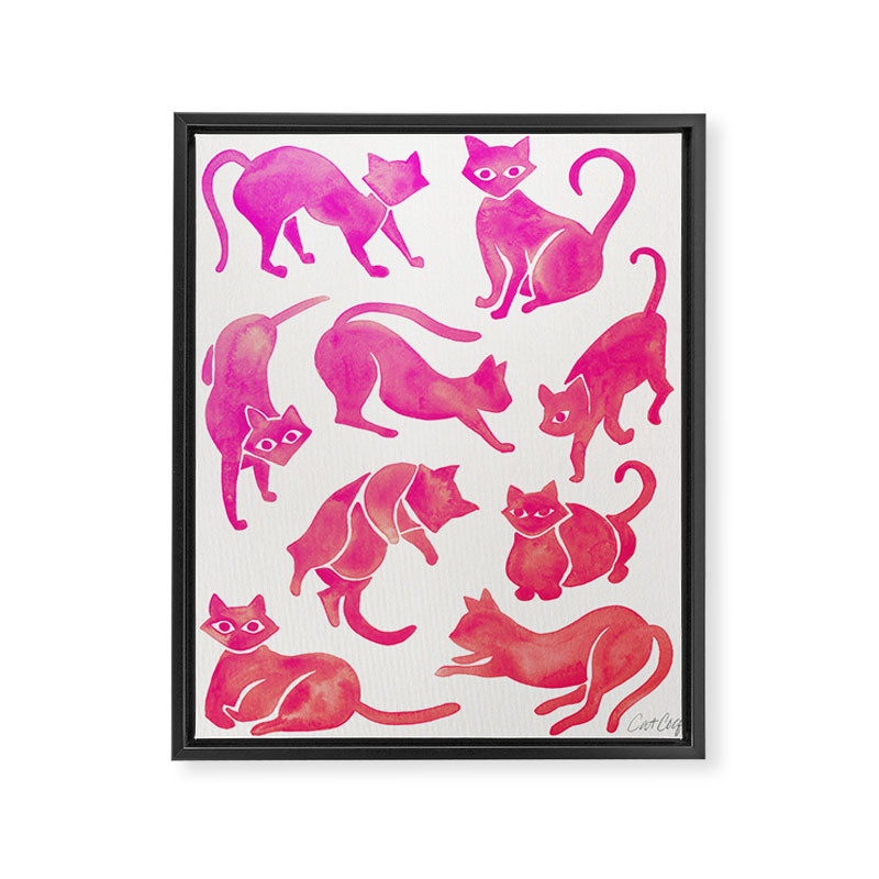 Cat Positions - Pink OmbrÃ© Palette Framed Canvas Print Gallery Image 6
