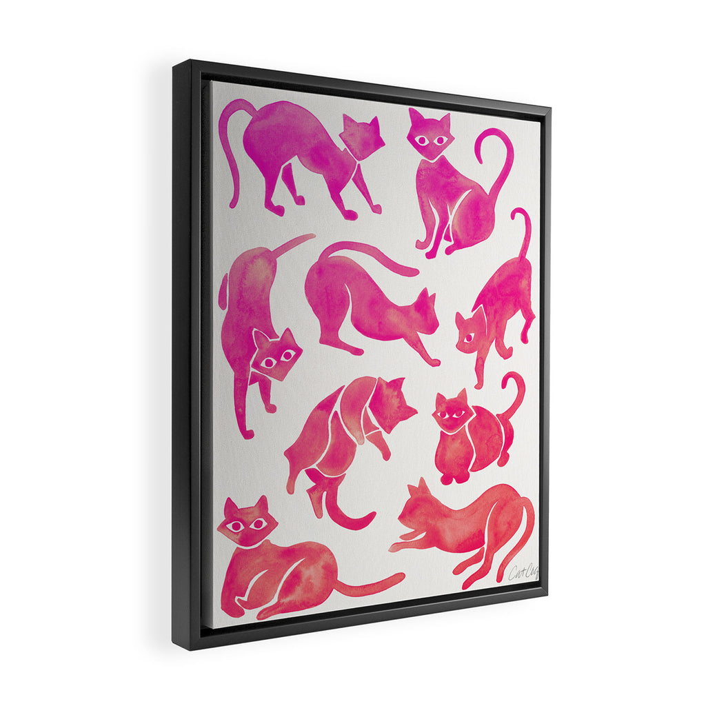 Cat Positions - Pink OmbrÃ© Palette Framed Canvas Print Gallery Image 2
