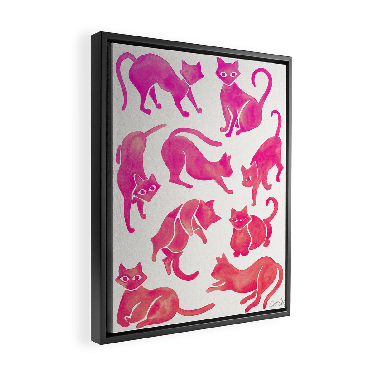 Cat Positions - Pink OmbrÃ© Palette Framed Canvas Print Gallery Image 2