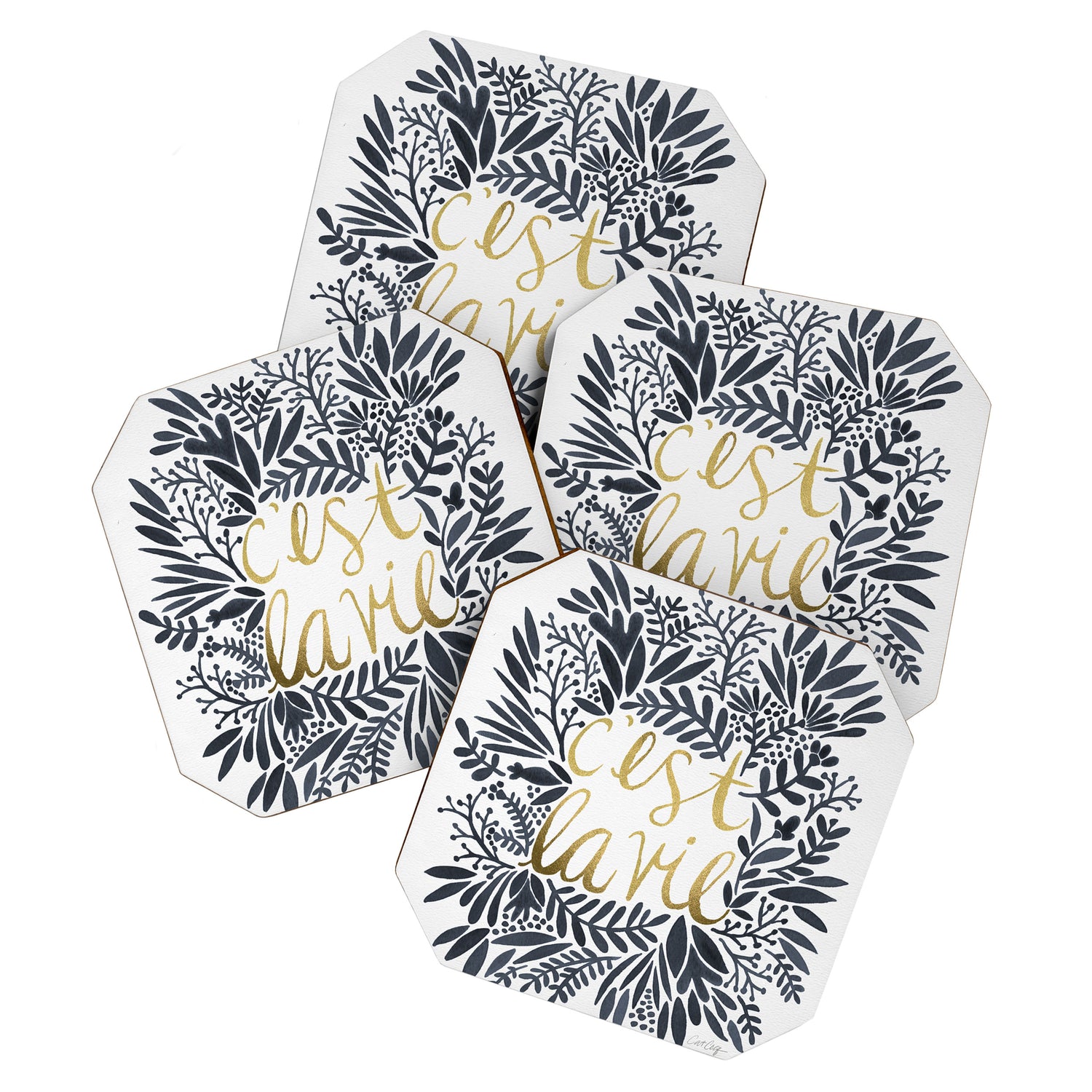 C'est la Vie - Grey & Gold Coaster Gallery Image 1