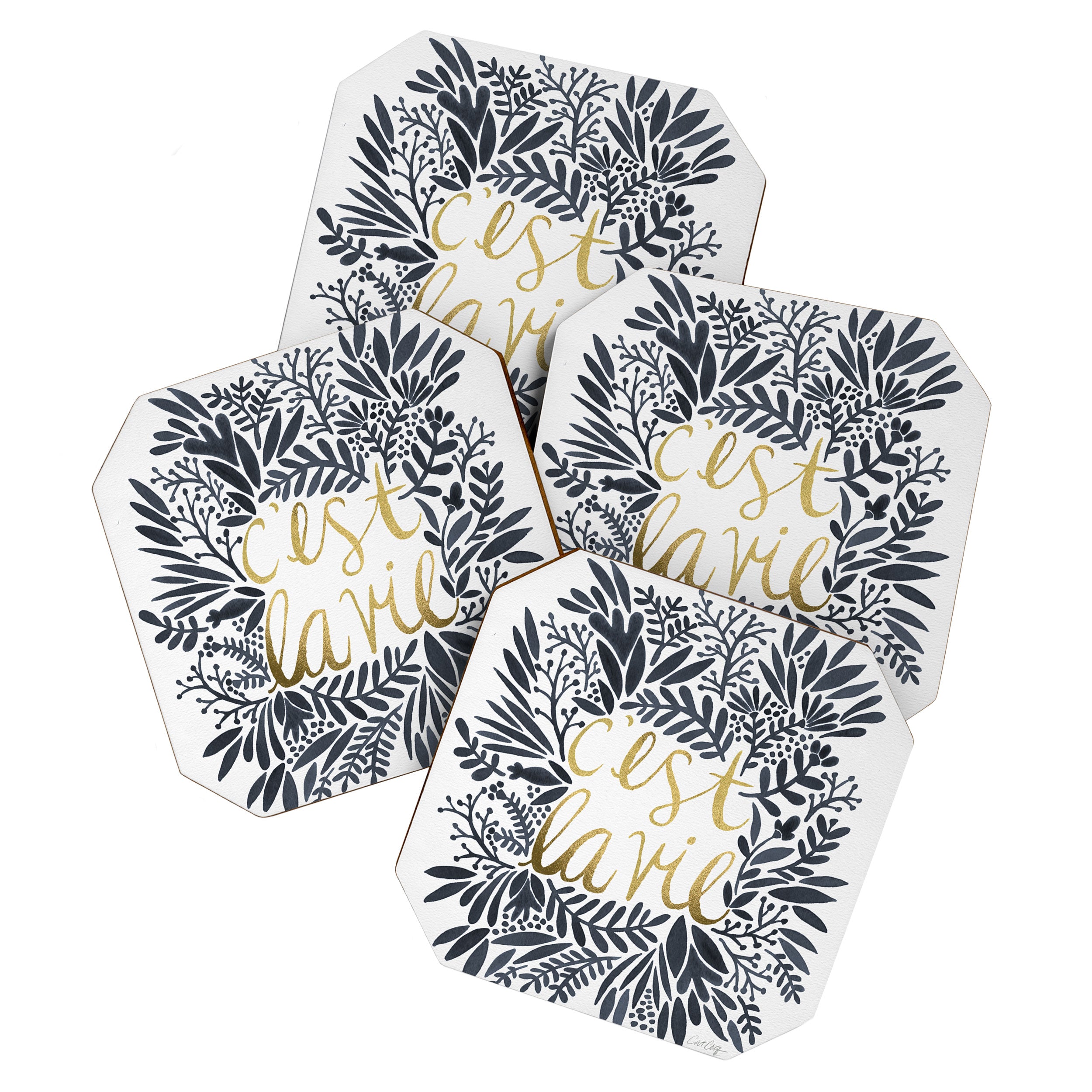 C'est la Vie - Grey & Gold Coaster Gallery Image 1