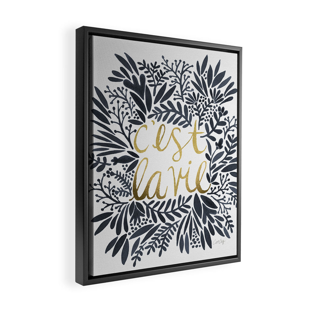 C'est la Vie - Grey & Gold Framed Canvas Print Gallery Image 2