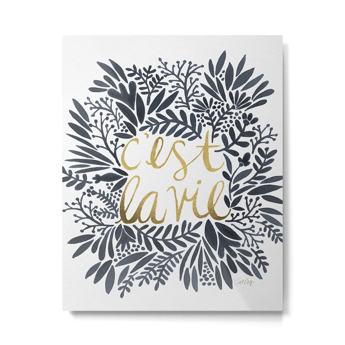 C'est la Vie - Grey & Gold Metal Print Gallery Image 1